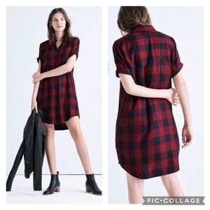 Madewell Red Buffalo Plaid Relaxed Button Down Courier Shirt Dress Size Small